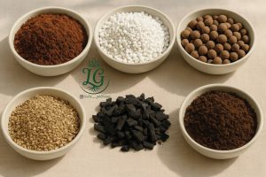 مواد لازم برای بهترین خاک آگلونما شامل کوکوپیت، پرلیت، لیکا، ورمی‌کولیت، زغال و پیت‌ماس