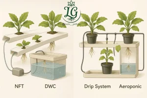 مقایسه روش‌های رایج کشت هیدروپونیک | NFT، DWC، Drip و Aeroponic