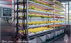 «ستاپ چندطبقه هیدروپونیک با نور LED و کنترلر دیجیتالی برای رشد گیاهان در گلخانه»